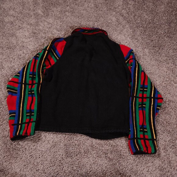 Michael Simon Cardigan Womens Petites Small Black Red Colorful Sleeves Sweater - Picture 2 of 10